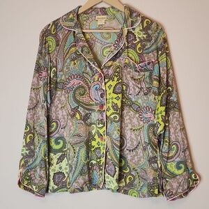 BedHead 100% Silk Multicolor Paisley Pajama Top, size M